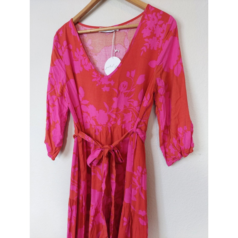 Petal + Pup Alijah Floral Tiered Midi Dress V-Neck Tie Waist Size Small NWT - Picture 2 of 8